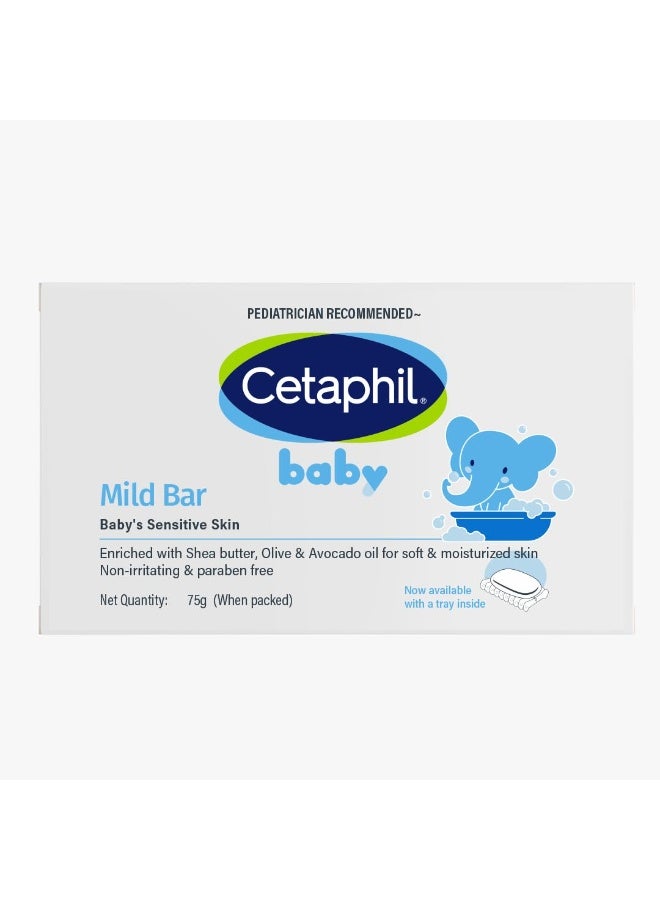 Cetaphil Baby Mild Cleansing Bar for Newborns & Babies 75 gm | With Shea Butter, Avocado Oil & Olive Oil | Gentle, Hypoallergenic, Pediatrician Recommended | Dry & Sensitive Skin - Image 1